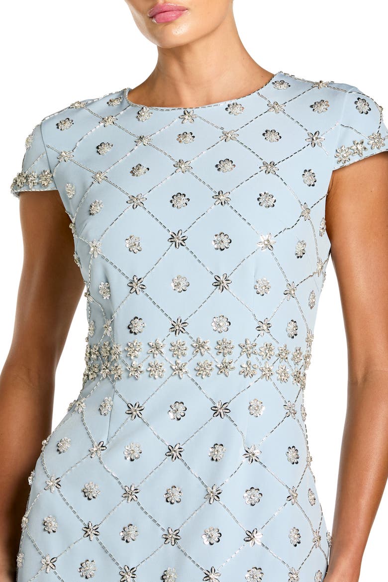 Beaded Short Sleeve Crew Neck Sheath Midi Dress