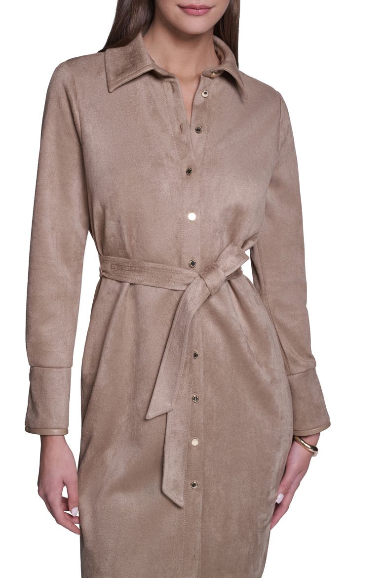 Long Sleeve Suede Shirt Dress