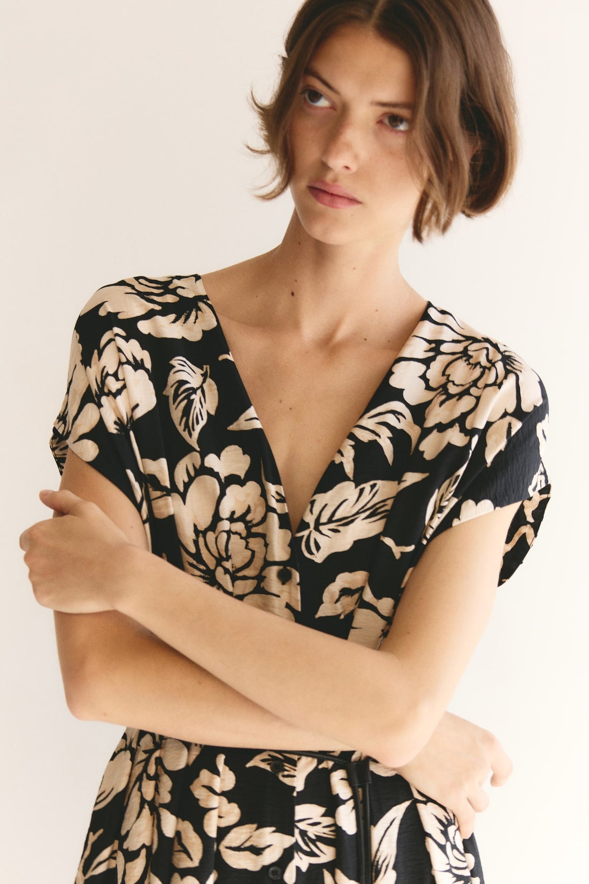 Button-Front Midi Dress