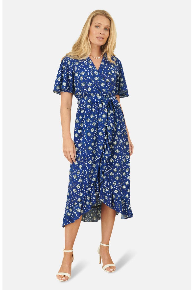 Frilled-Hem Wrap Midi Dress
