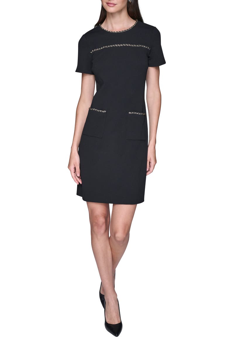 Chain Embellished Scuba Crepe Sheath Dress
