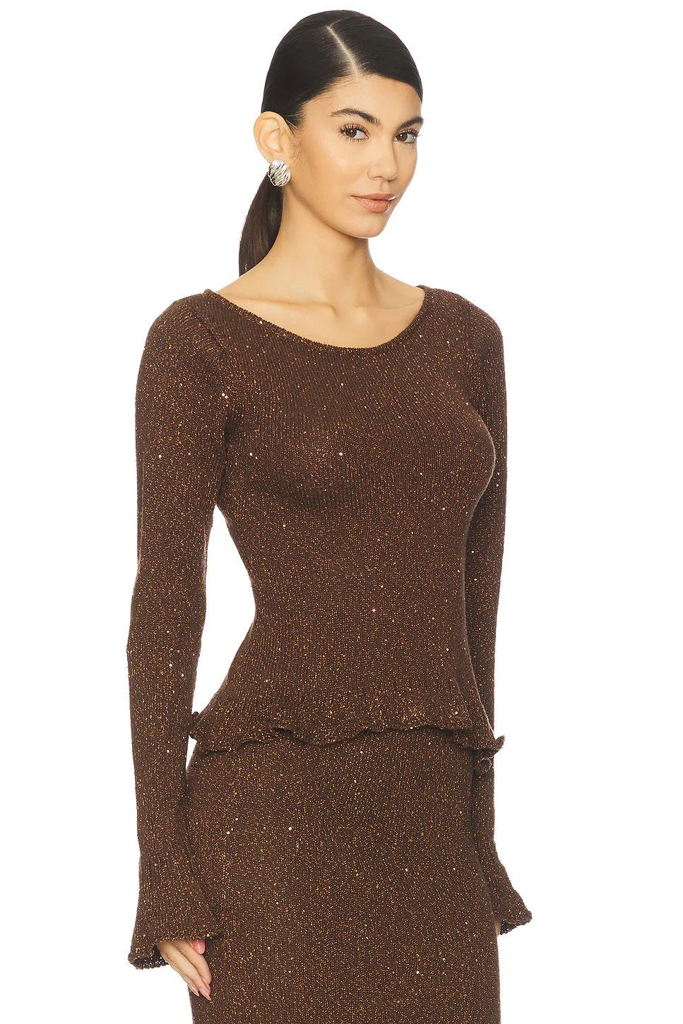 ASTA RESORT Michaela Longsleeve Top in Dark Chocolate Sequin - Image 2