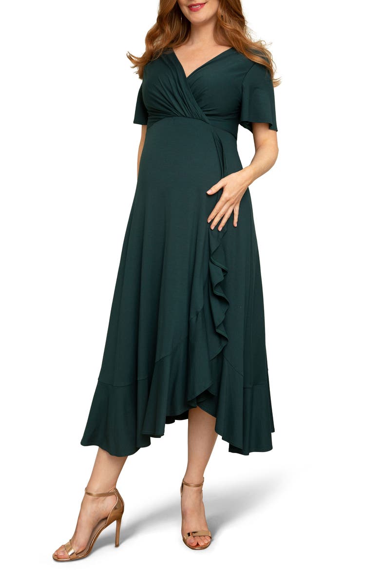 Waterfall Faux Wrap Midi Maternity Dress