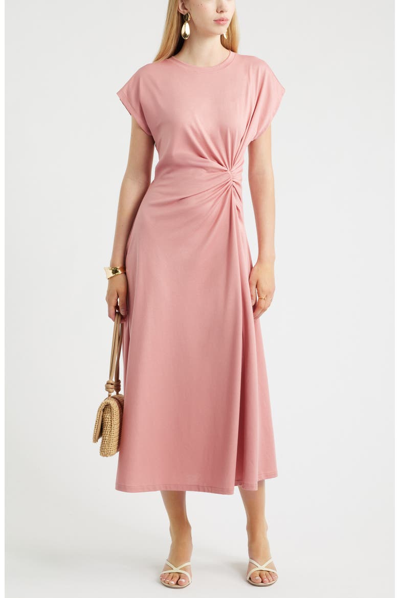 Crew Neck Side Twist Midi T-Shirt Dress