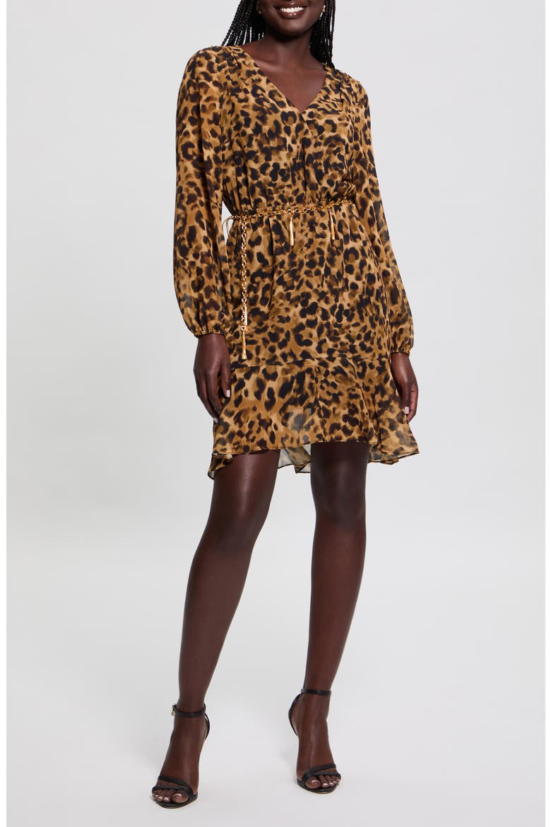 Kaleen Leopard Print Long Sleeve Minidress