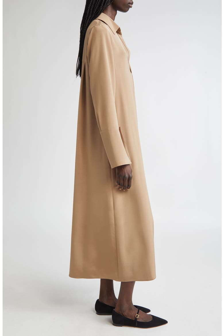 Ossola Long Sleeve Silk Stretch Crêpe de Chine Midi Shirtdress