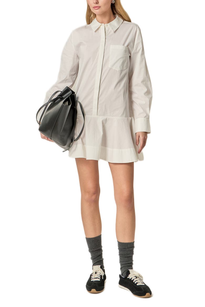 Ruffle Hem Long Sleeve Mini Shirtdress