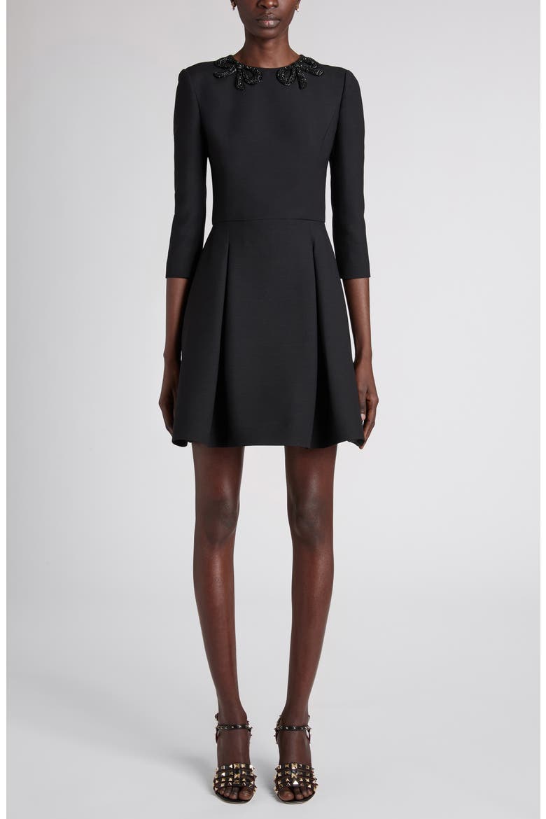Bow Embellished Pleated Minidress