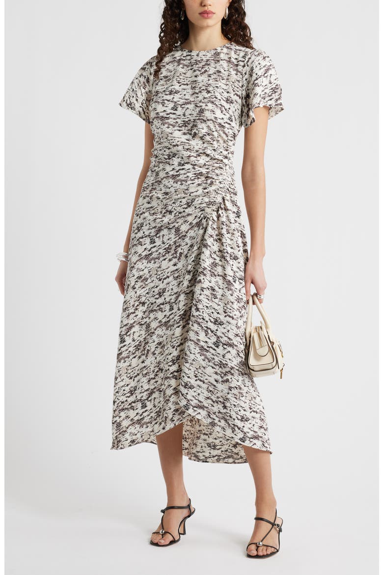 Split Sleeve Side Smocked Midi Dress
