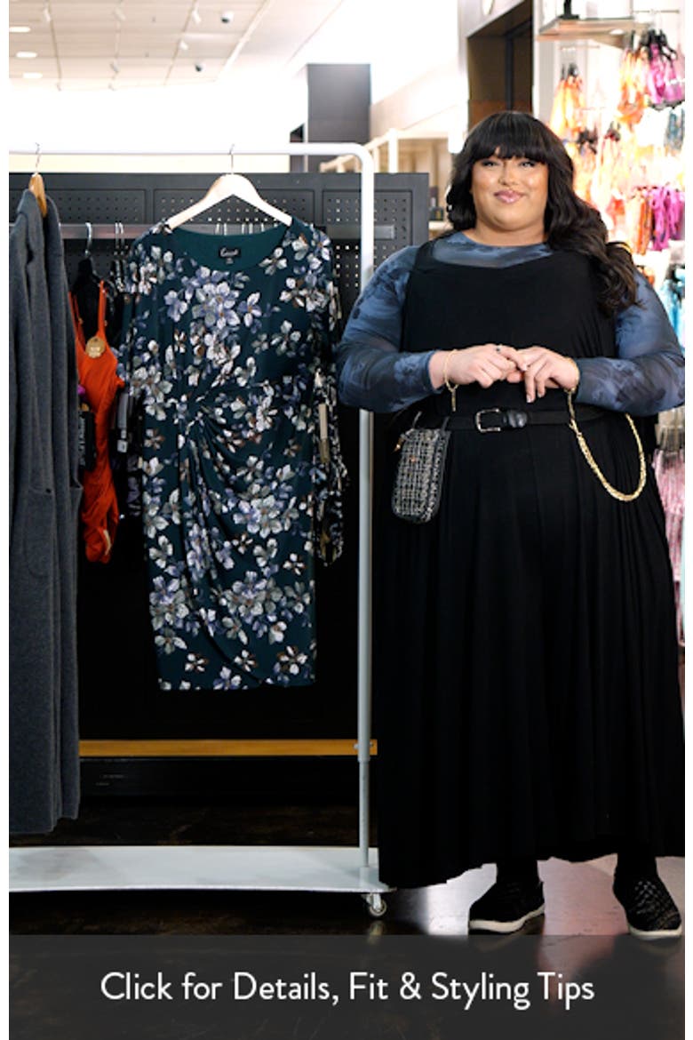 Floral Side Ruched Knit Dress