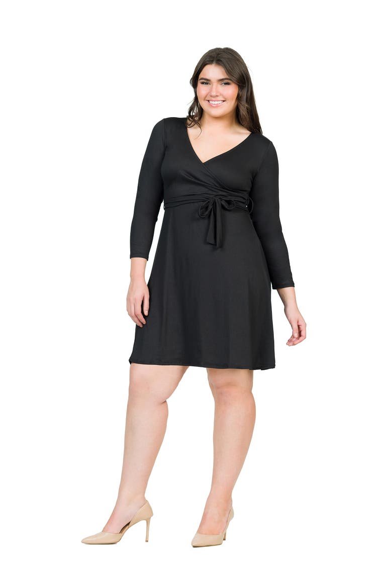 Plus Size Chic V-Neck Long Sleeve Belted  Dress