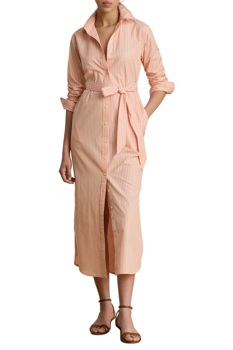 Stripe Long Sleeve Midi Shirtdress