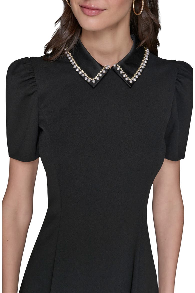 Faux Pearl Detail Crepe Fit & Flare Minidress