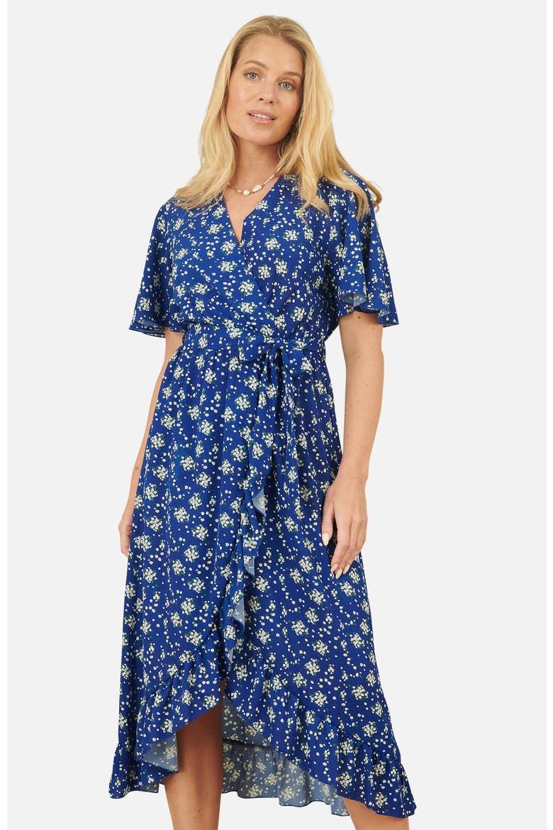 Frilled-Hem Wrap Midi Dress