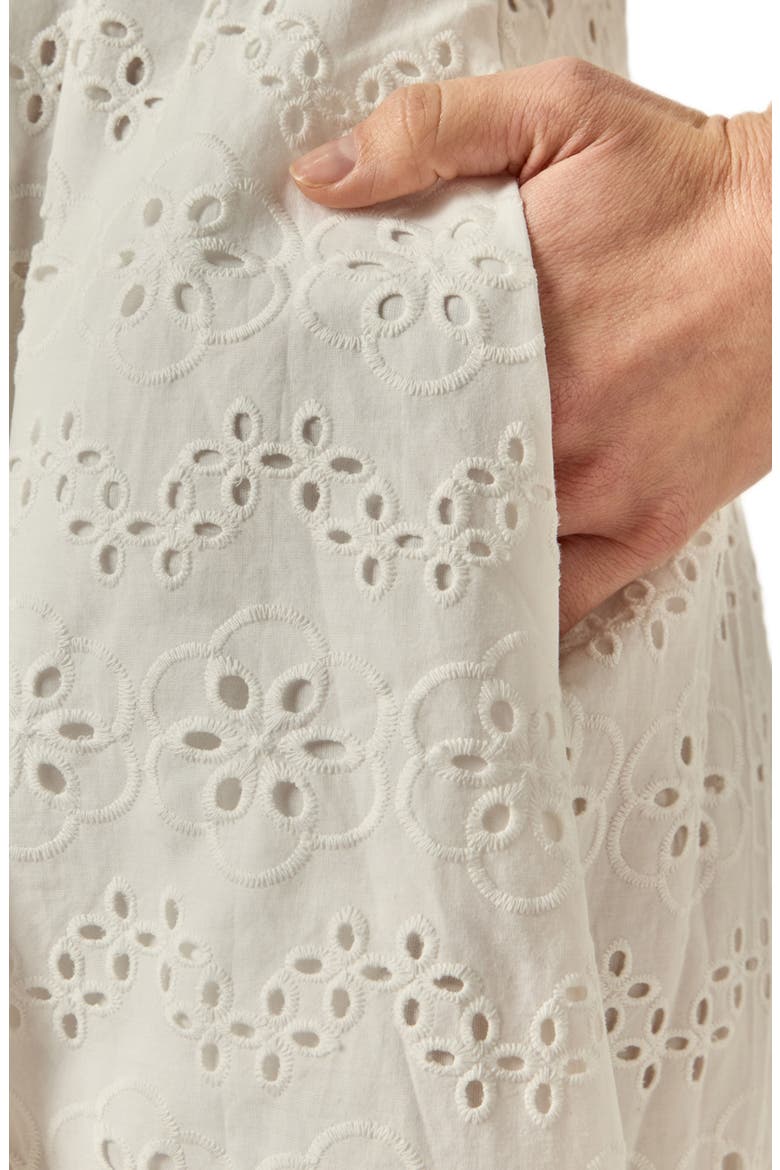 Eyelet Cinched Waist Midi Shirtdress