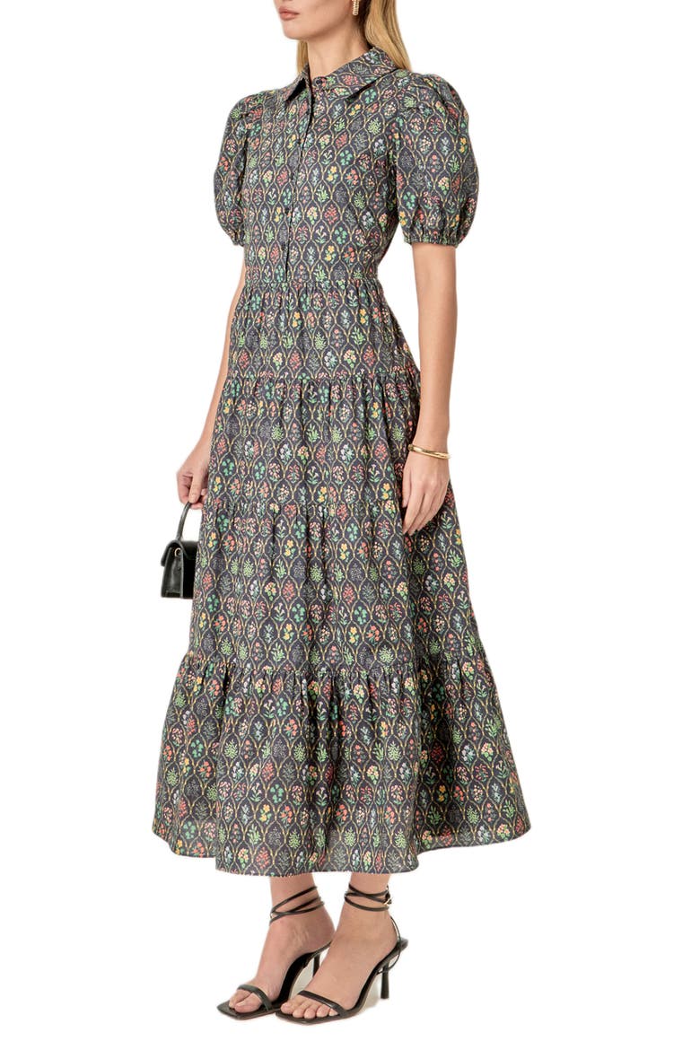 Floral Tiered Cotton Shirtdress