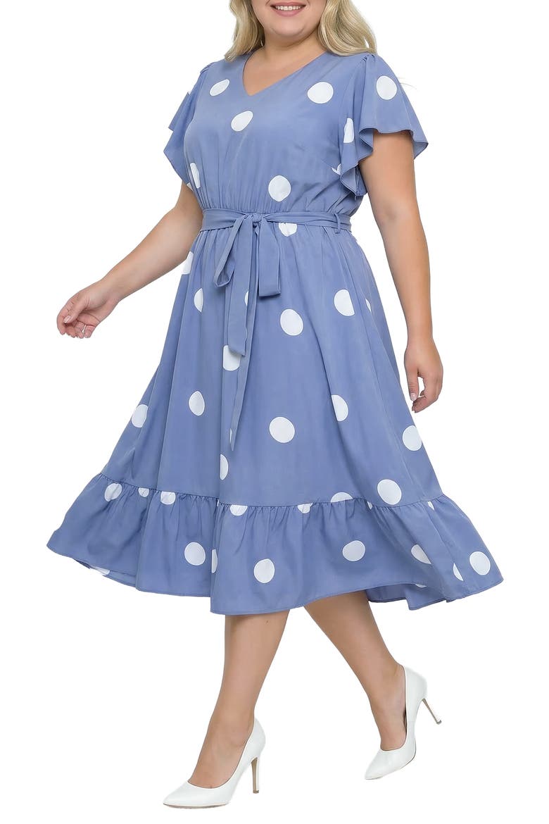 Polka Dot Belted Midi Dress