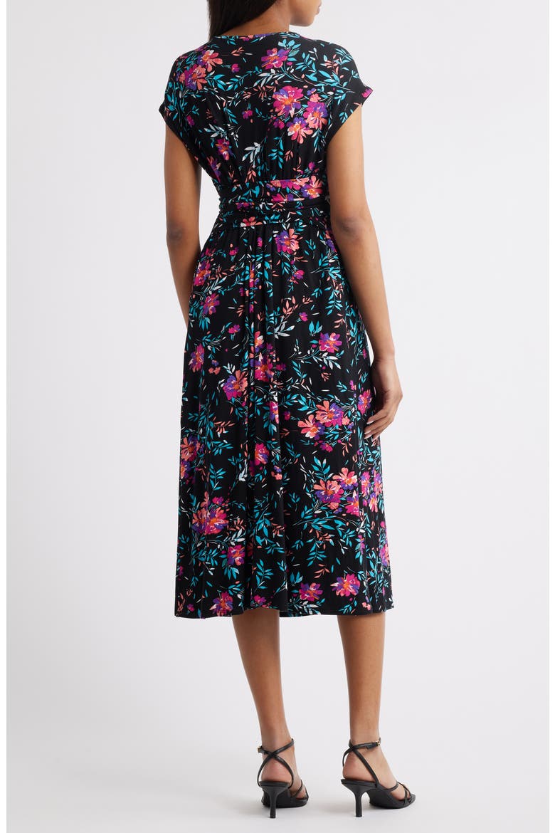Floral Print Faux Wrap Midi Dress
