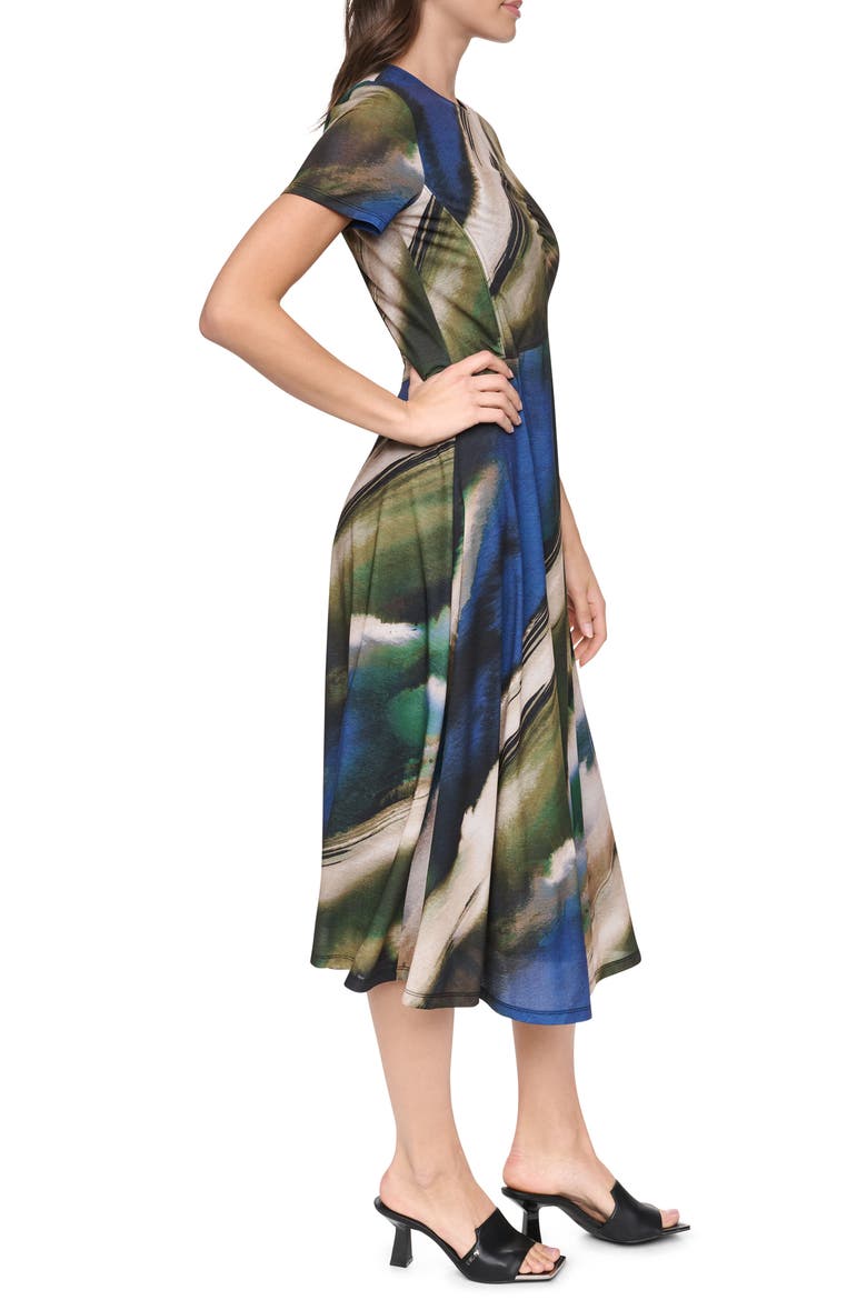 Ruched Front Print Midi Dress