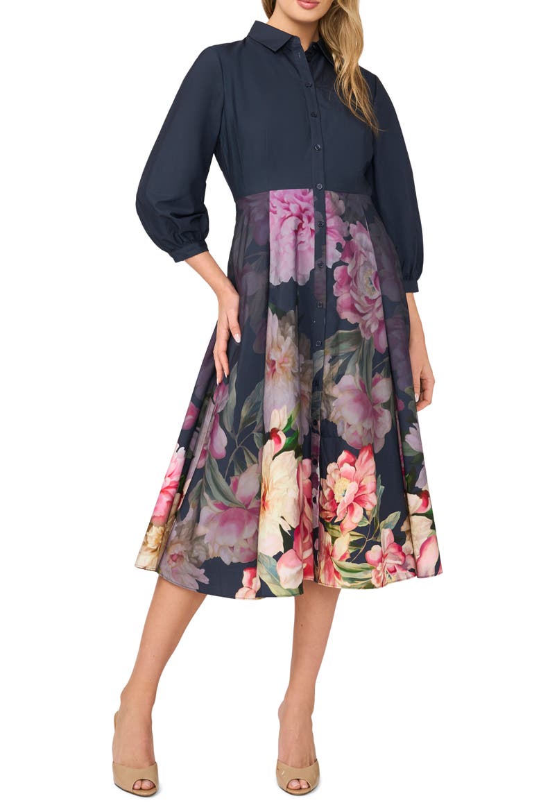Meredith Placed Floral Cotton Midi Shirtdress