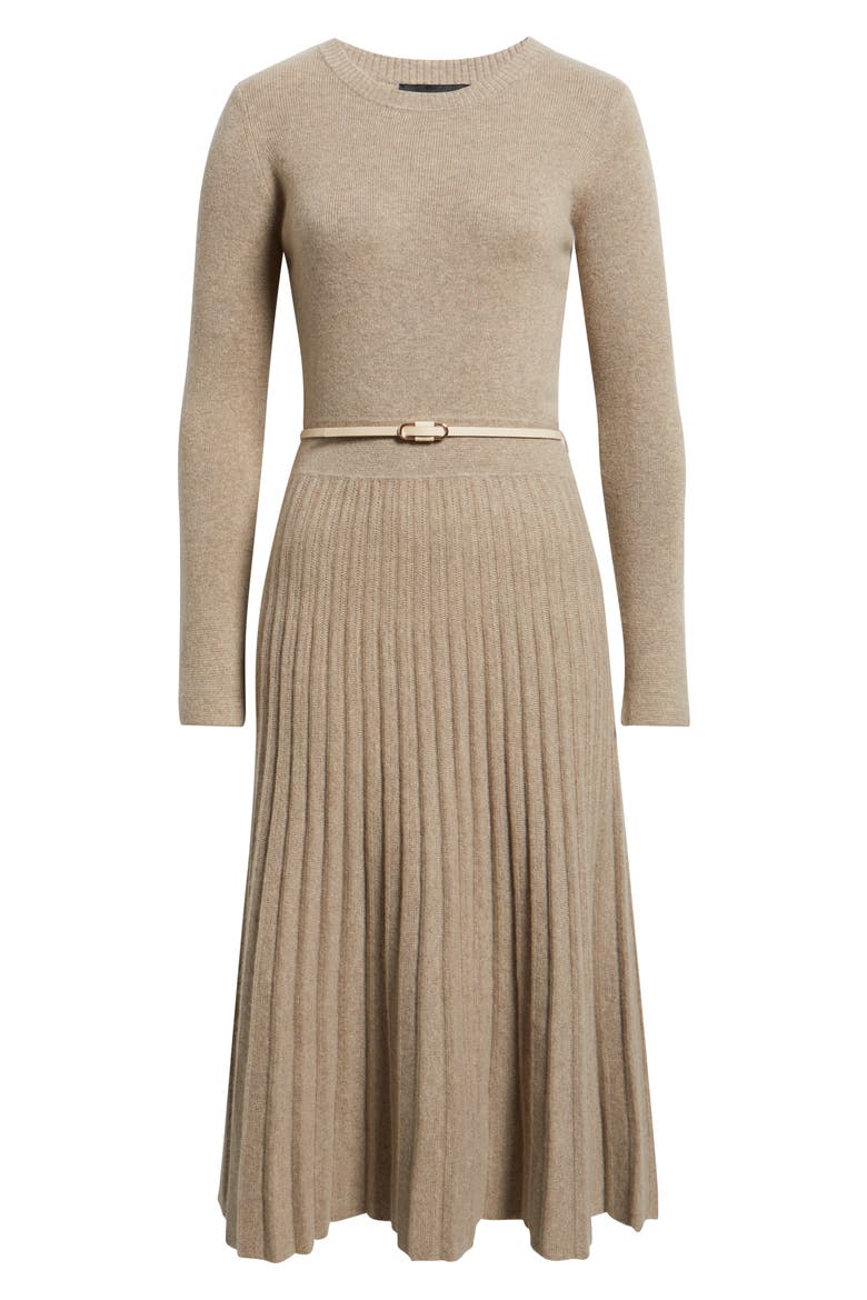 The Kellie Belted Long Sleeve Cashmere Midi Sweater Dress