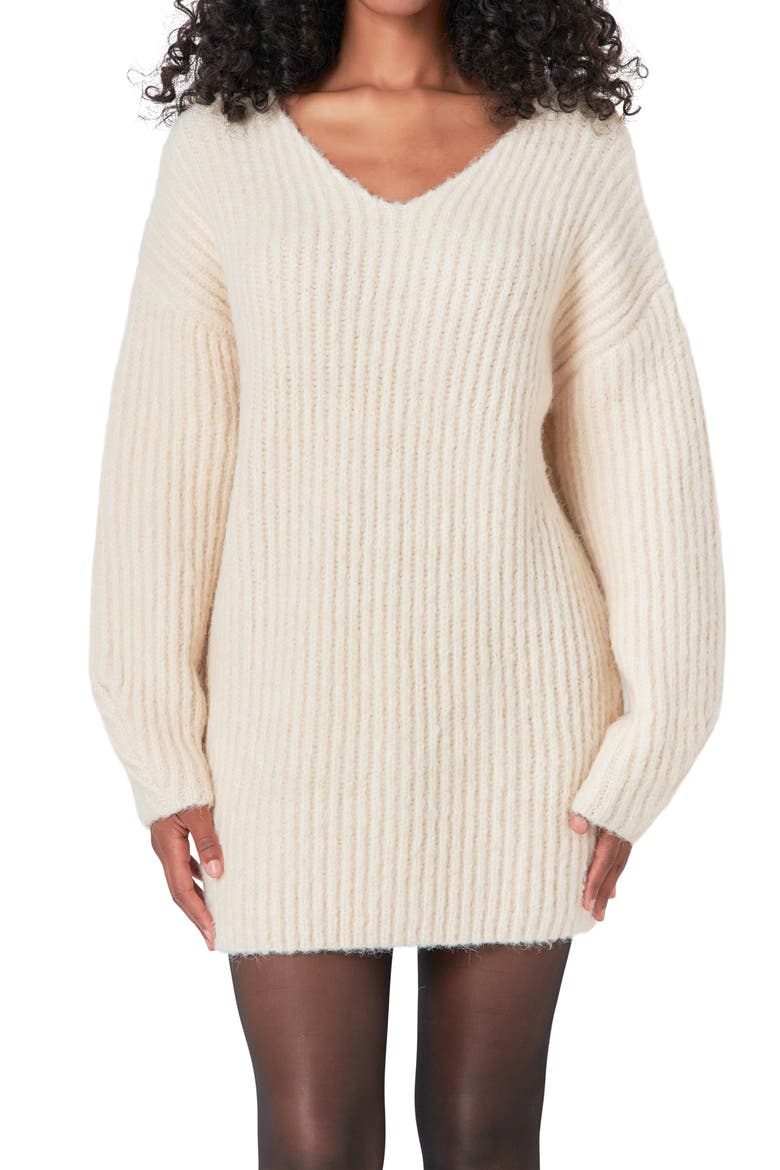 Oversize Long Sleeve Rib Sweater Minidress