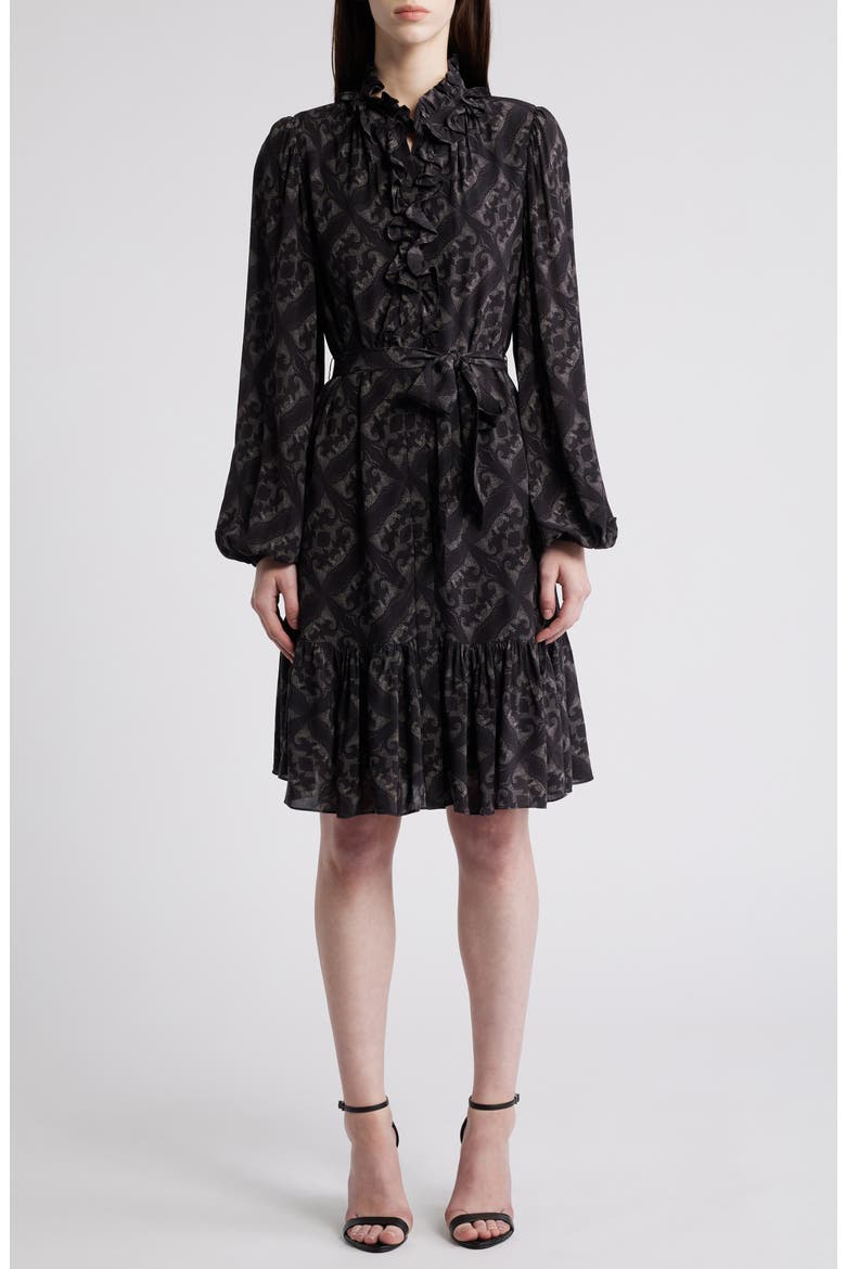 Landry Long Sleeve Leaf Print Dress