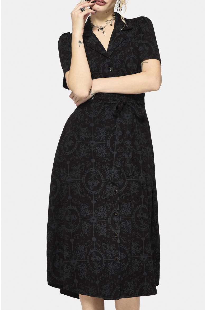 Cameo Floral Tie Belt Midi Shirt Dress