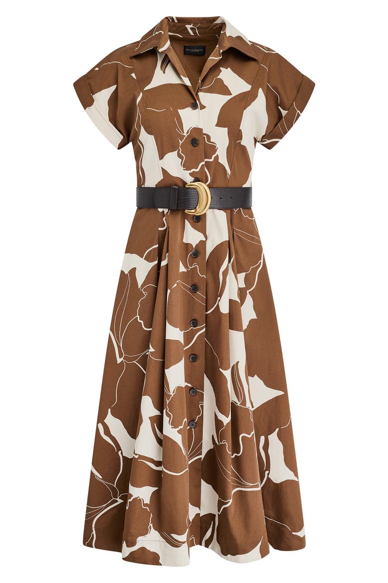 Floral Belted Stretch Cotton Midi Shirtdress