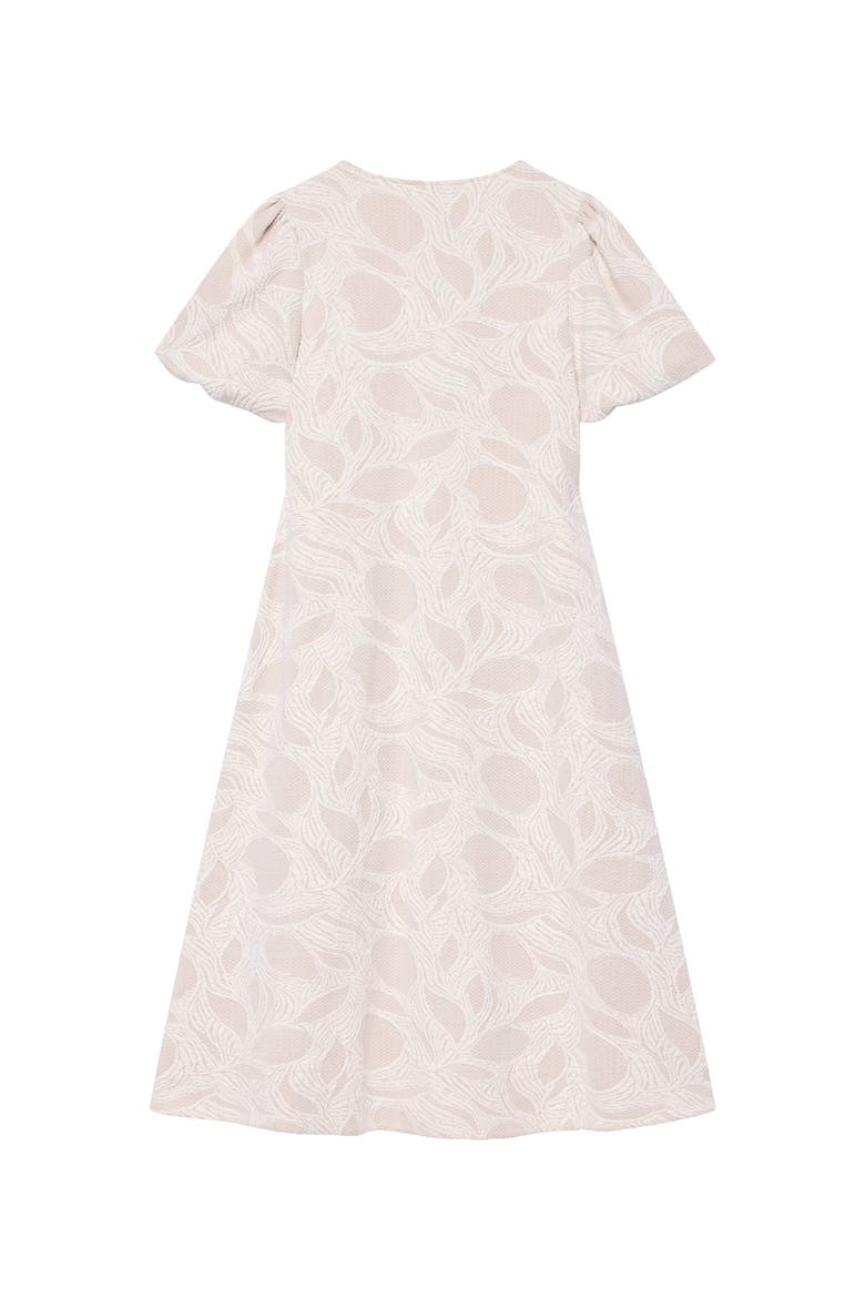Jacquard Puff Sleeve Midi Dress