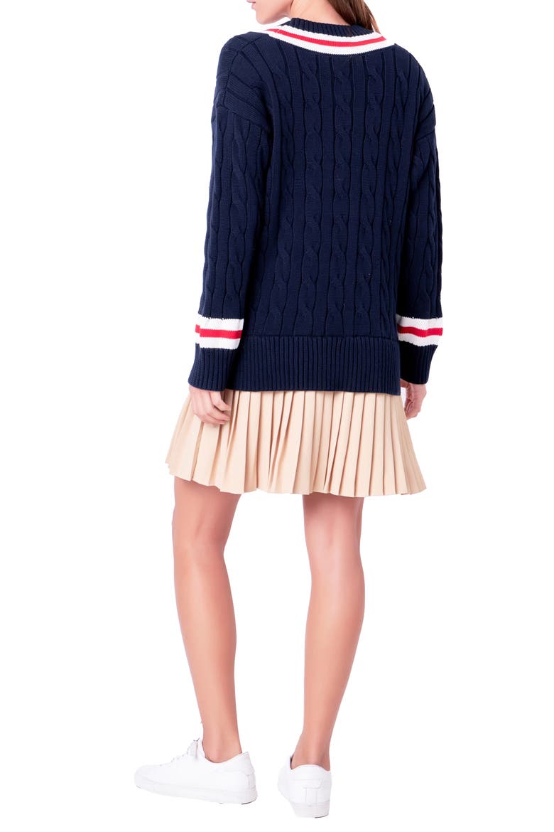 Cable Knit Pleated Sweater Dress