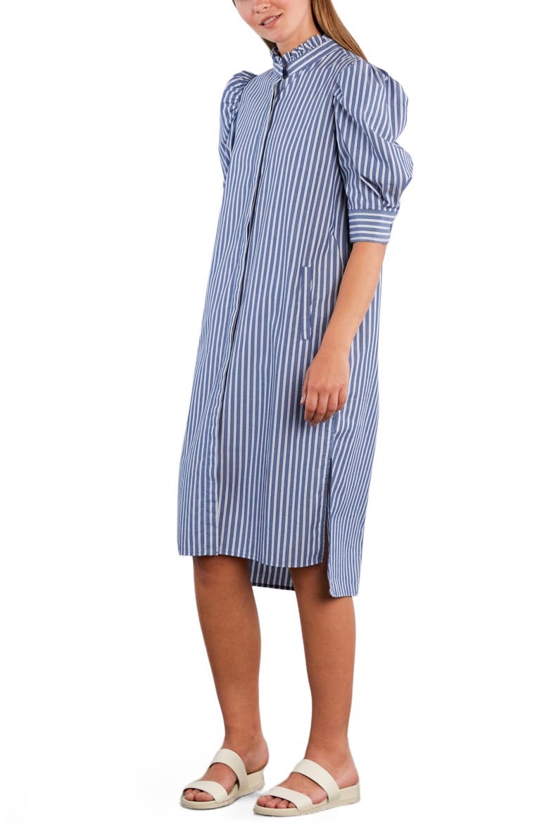Sweet Stripe Puff Sleeve Cotton Shirtdress