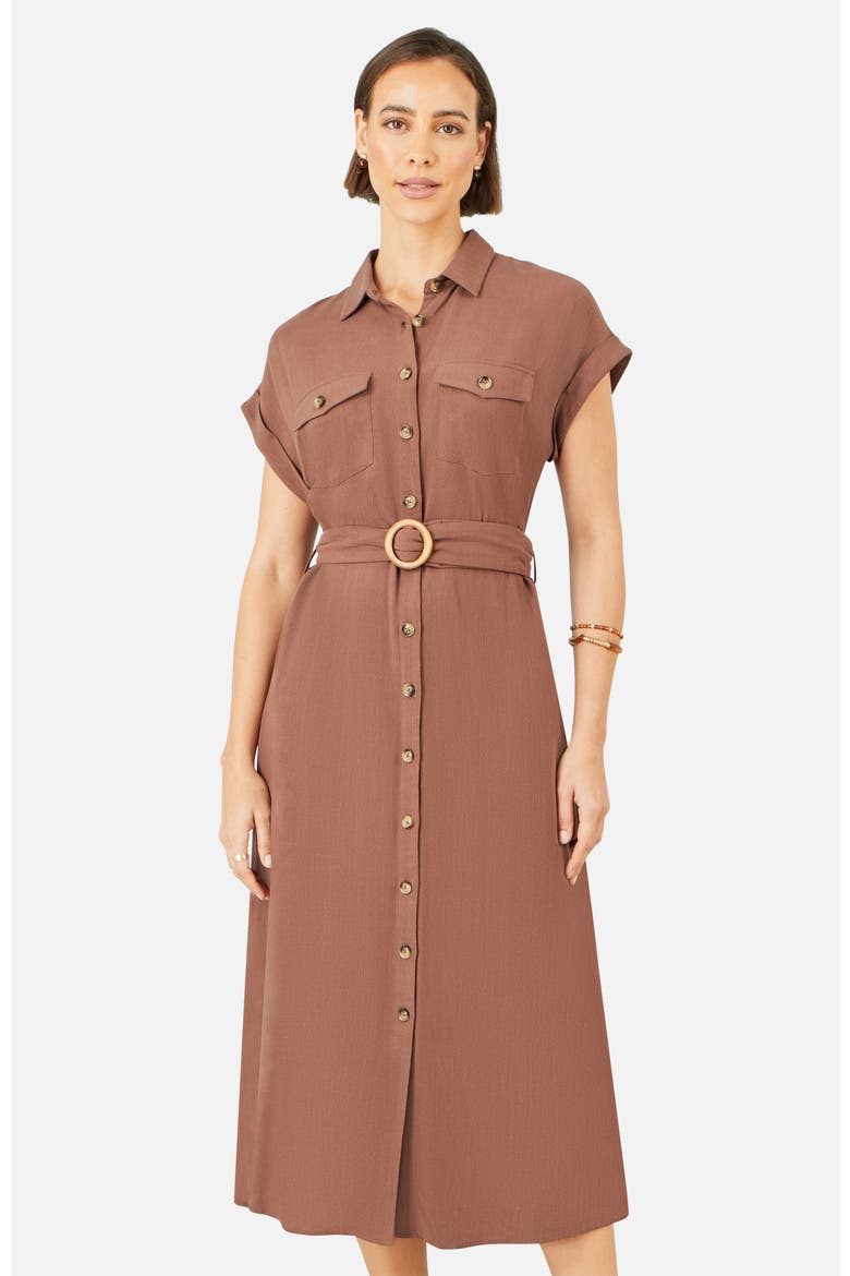 Linen Look Midi Shirt Dress
