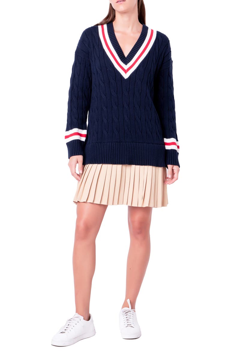 Cable Knit Pleated Sweater Dress