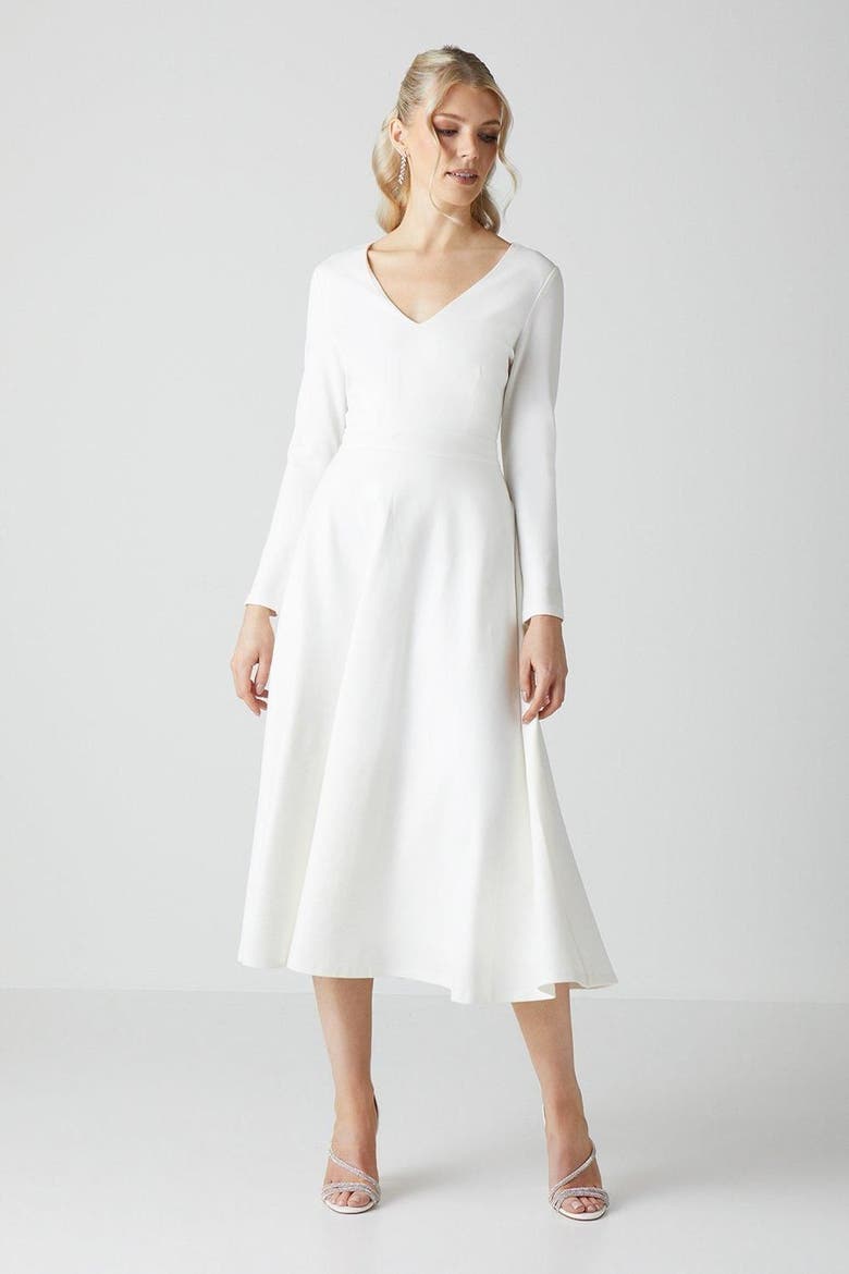 V Neck Full Skirt Midi Wedding