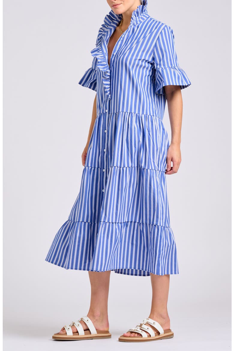 Stripe Ruffle Midi Shirtdress