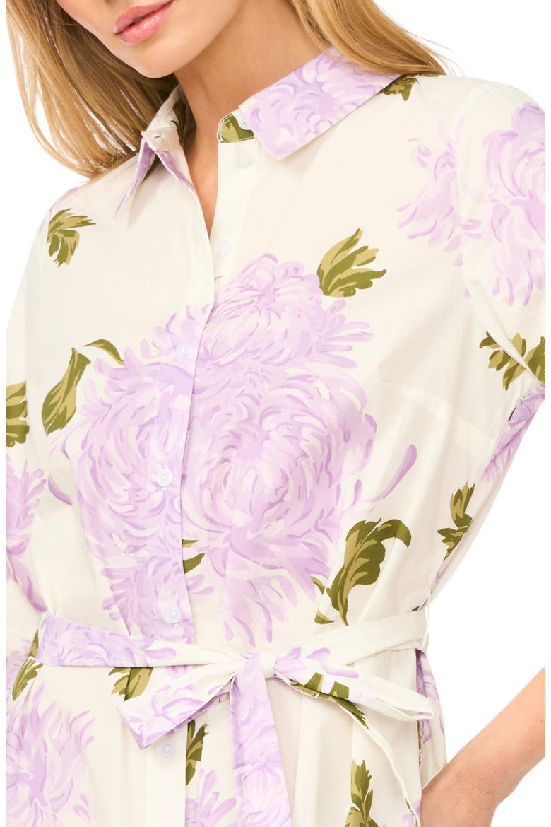 Floral Tie Belt Cotton Mini Shirtdress