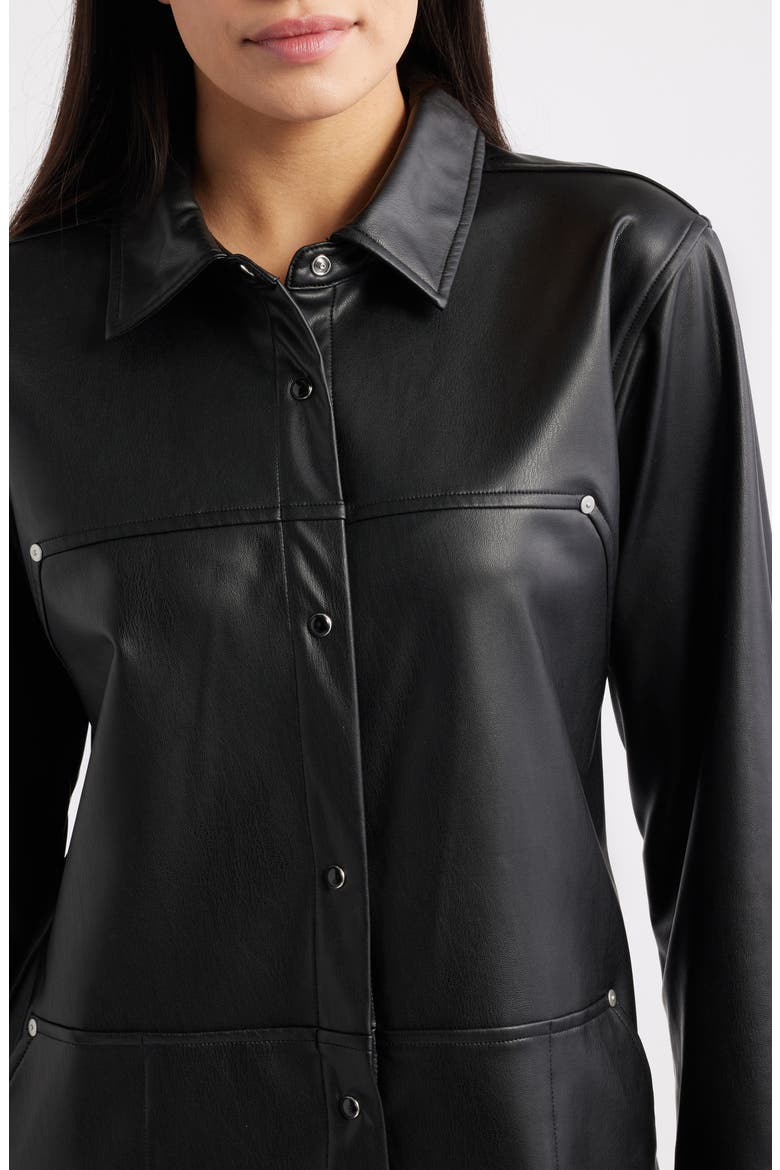 Long Sleeve Faux Leather Shirtdress