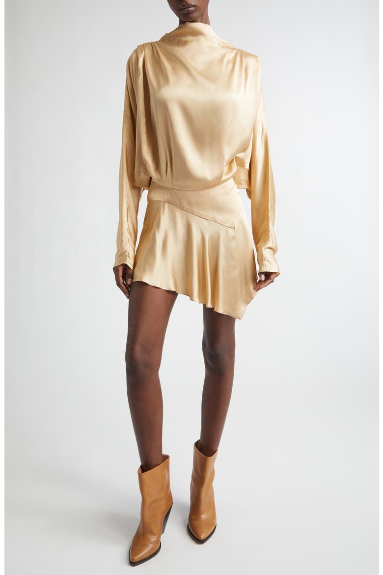 Neline Long Sleeve Asymmetric Satin Minidress