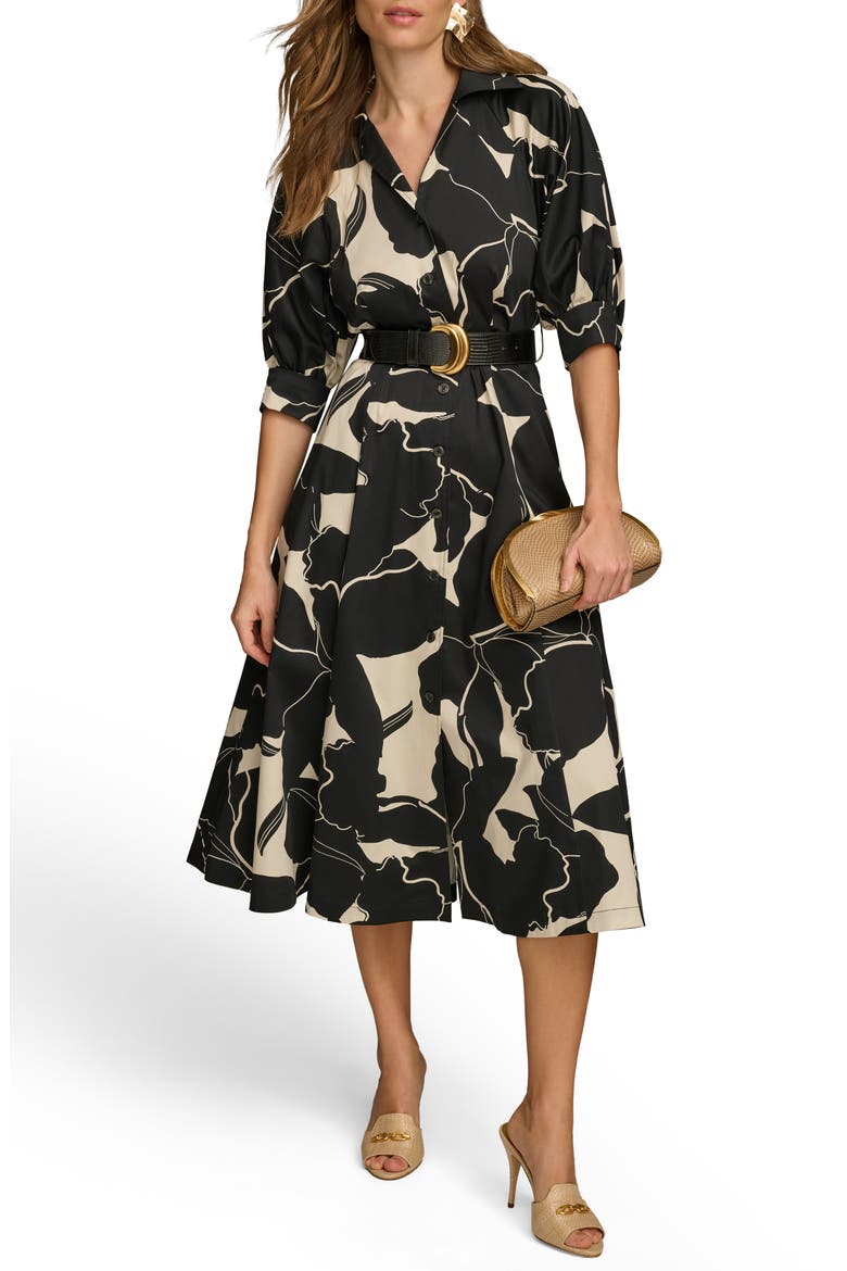 Floral Stretch Cotton Midi Shirtdress