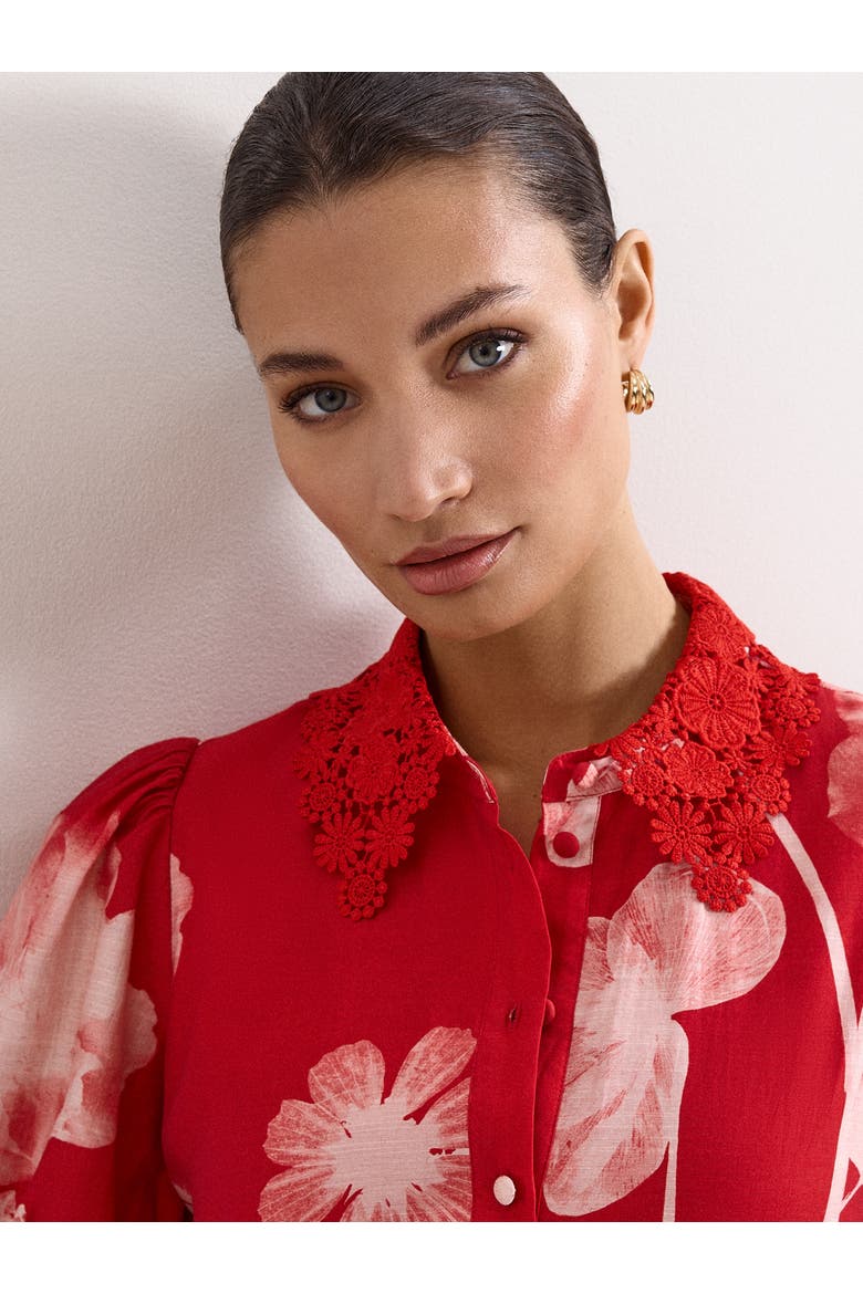 Delphine Midi Red Dress, Self-Tie Waist