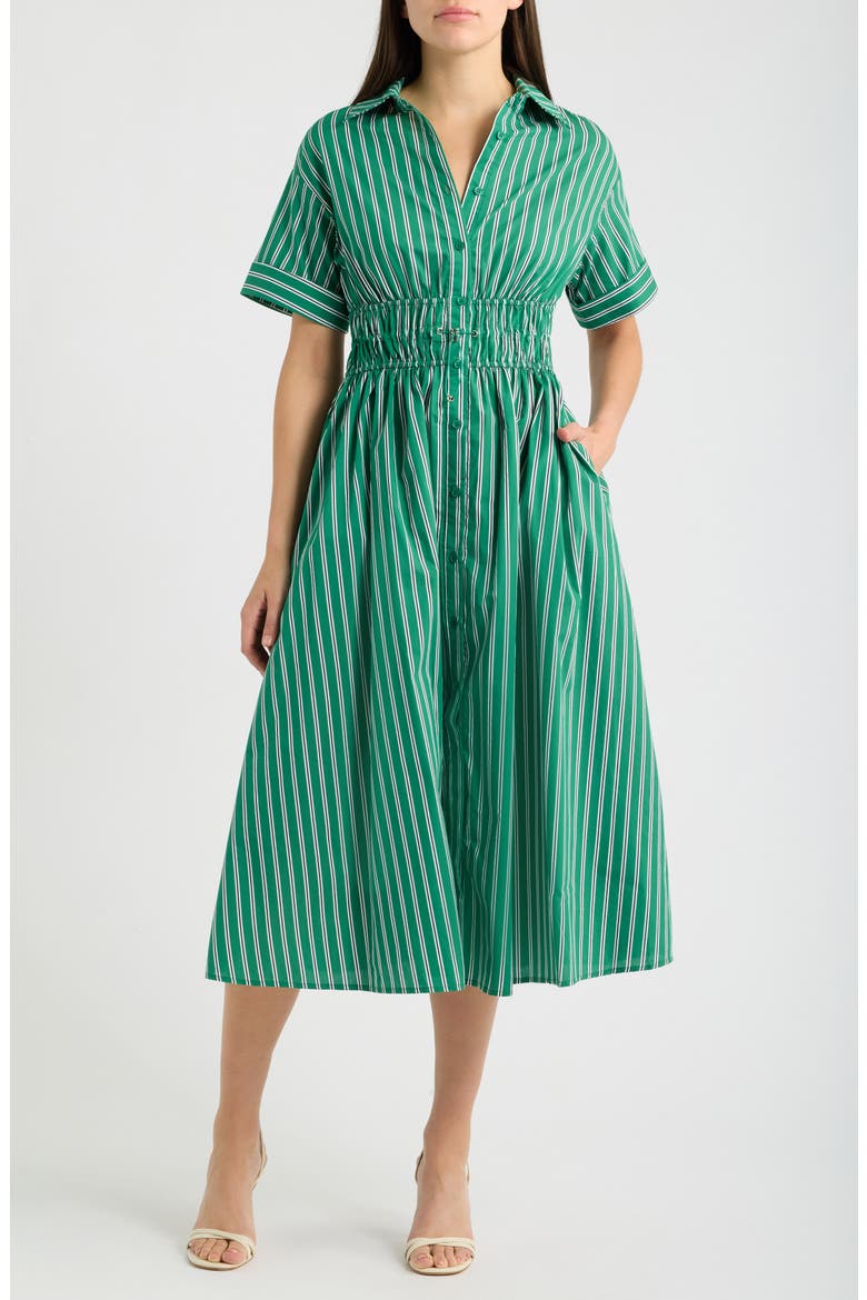 Stripe Drawcord Waist Shirtdress