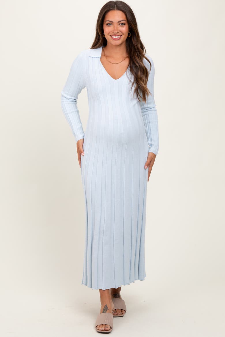 Wide Ribbed Knit Collared Midi Dress