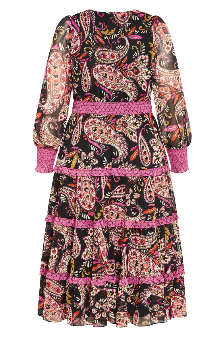 Gwendolyn Paisley Long Sleeve Tiered Midi Dress
