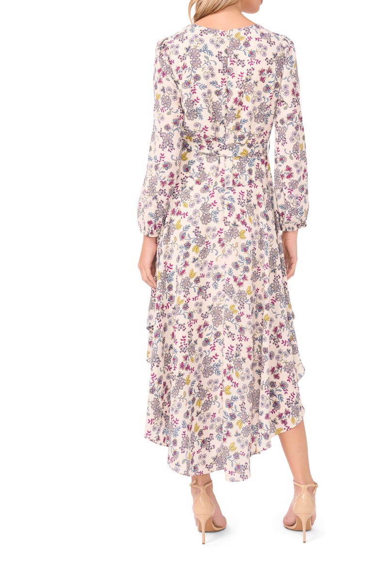 Floral Long Sleeve Asymmetric Hem Dress