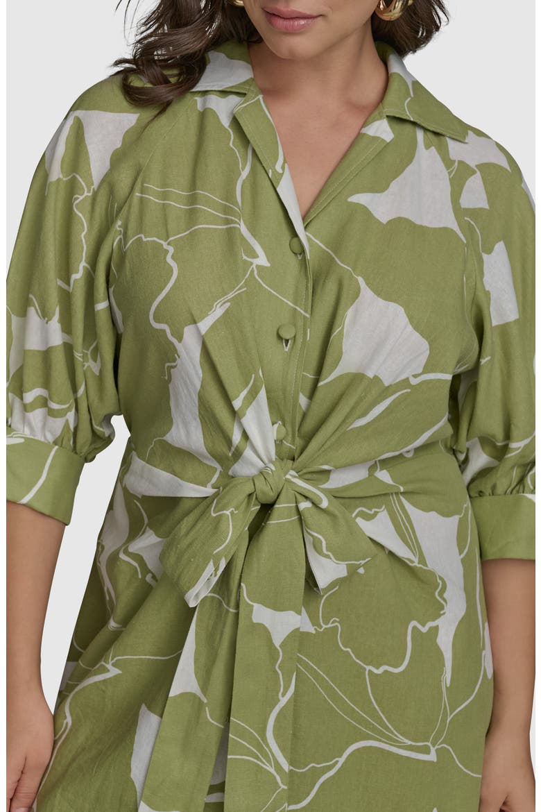 Print Tie Waist Midi Shirtdress