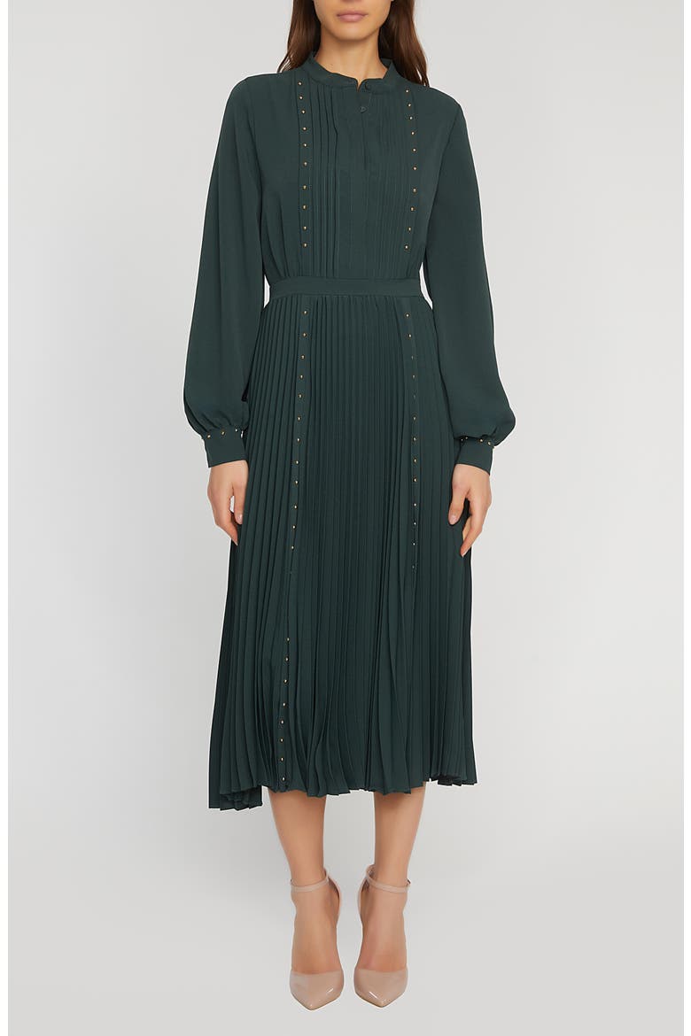 The Alania Pleated Long Sleeve Midi Dress