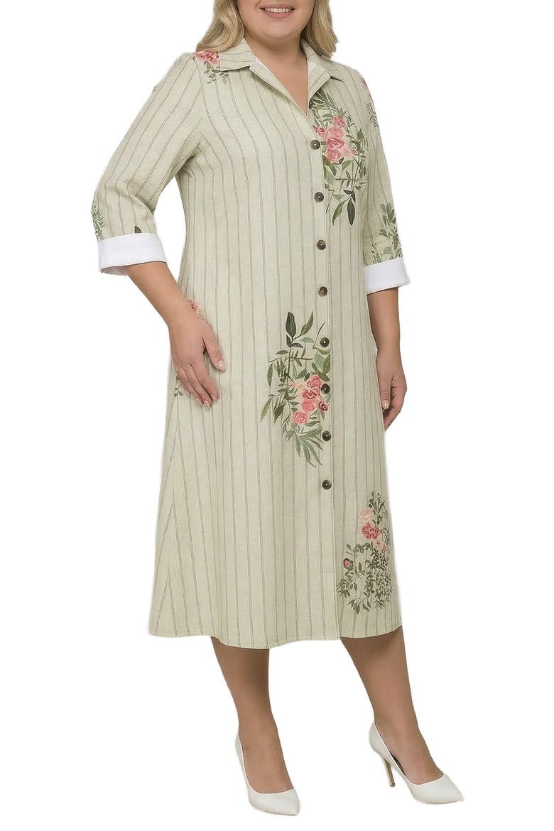 Stripe & Floral Midi Shirtdress
