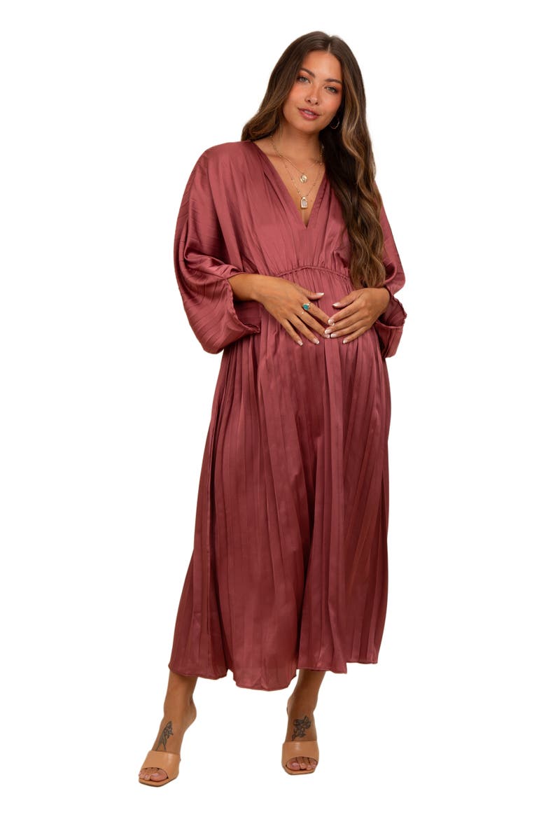 Satin Pleated V-Neck Maxi Dress