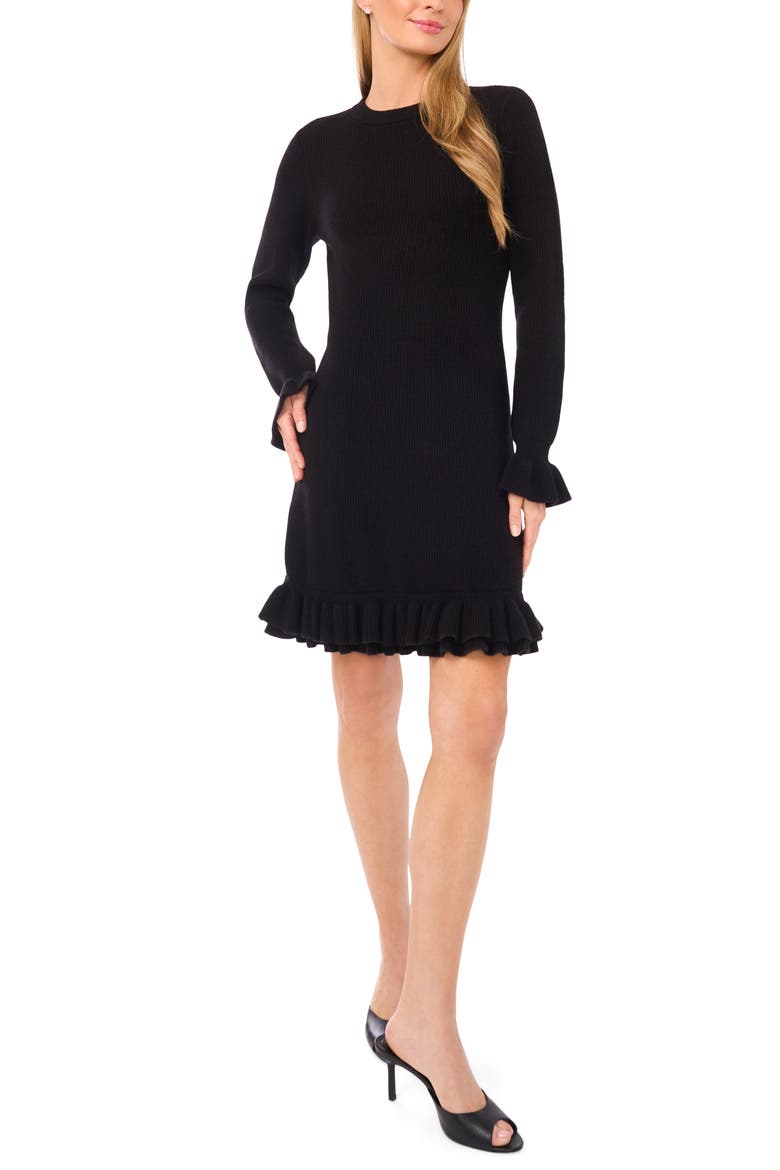 Ruffle Trim Long Sleeve Sweater Minidress
